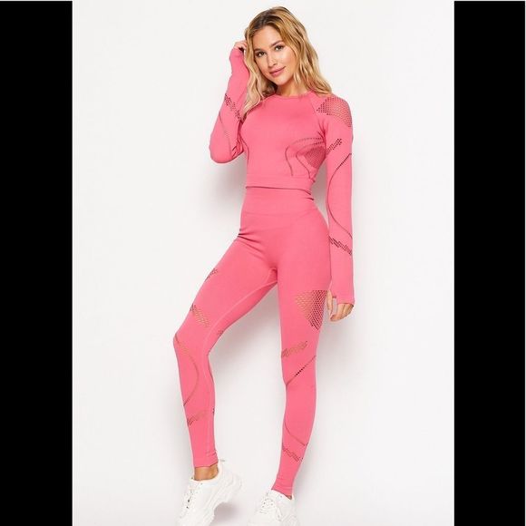 Seamless Macrame Laser Cut Longsleeve 2 Piece Sport Set - Picture 3 of 5